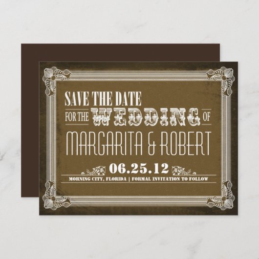 Sla de datum op Brown Invitations Save The Date (Voorkant / Achterkant)