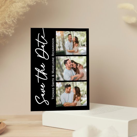 Sla de datum op Bruiloft Fotocollage Modern Eenvou Uitnodiging Briefkaart