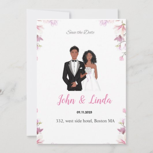 Sla de datum op, bruiloft, zwart koppel, save the date (Voorkant)