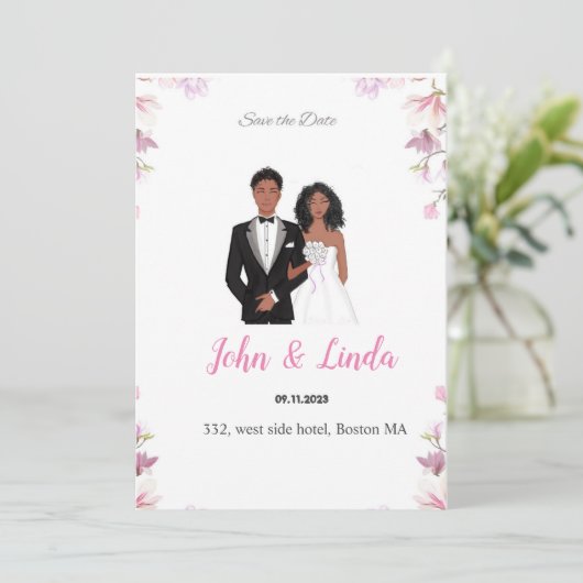 Sla de datum op, bruiloft, zwart koppel,  save the date (Staand voorkant)