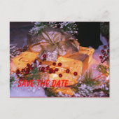 Sla de datum op Cadeau Bow Wreath Holiday Briefkaa Aankondigingskaart (Voorkant)