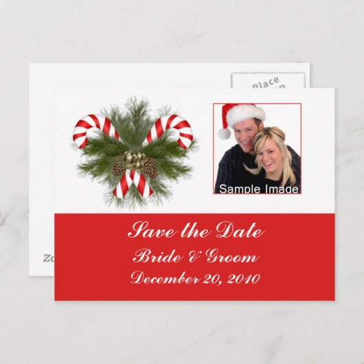 Sla de datum op - Candy Cane Photo Briefkaart (Voorkant / Achterkant)