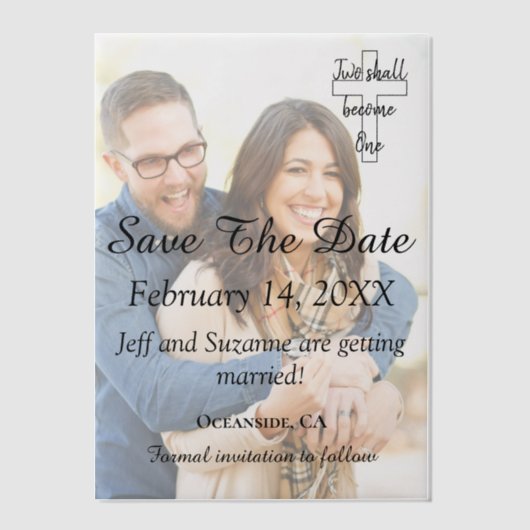 Sla de datum op Christelijke verloofde aankondigin Vellum Uitnodigingen (Voorkant)