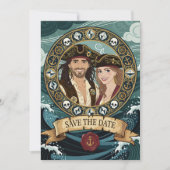 Sla de datum op Coole piratenbruiloft Save The Date (Voorkant)