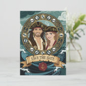Sla de datum op Coole piratenbruiloft Save The Date (Staand voorkant)