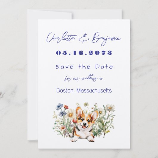 Sla de datum op Corgi Dog Wedding Aankondigingen (Voorkant)