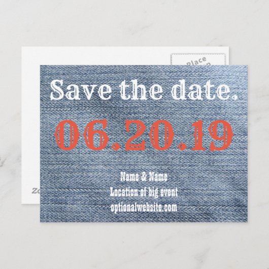 Sla de datum op. Cowboy Denim Aankondigingskaart (Voorkant / Achterkant)