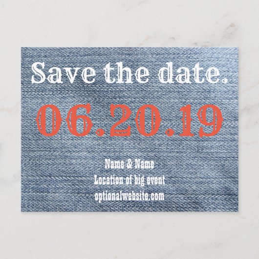 Sla de datum op. Cowboy Denim Aankondigingskaart (Voorkant)