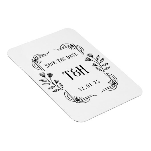 Sla de datum op Custom Art Deco Botanical Monogram Magneet (Rechterzijde)