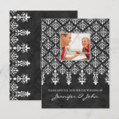 Sla de datum op Damask Briefkaart Grey White (Voorkant / Achterkant)
