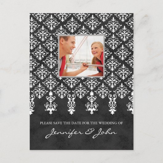 Sla de datum op Damask Briefkaart Grey White (Voorkant)