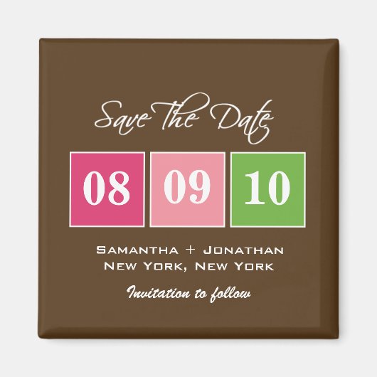 Sla de datum op: Datumblokken - Fuchsia Green Magneet (Voorkant)