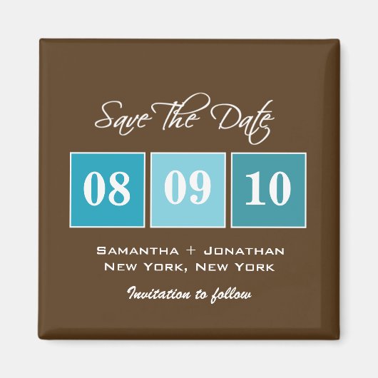 Sla de datum op: Datumblokken - Turquoise Magneet (Voorkant)