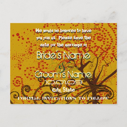 Sla de datum op - de boomstammen - aankondigingskaart (Achterkant)