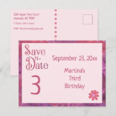 Sla de datum op Derde verjaardag voor een meisje Aankondigingskaart (Voorkant / Achterkant)