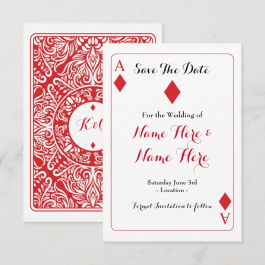 Sla de datum op Diamonds Playing Kaart Wedding Inv (Voorkant / Achterkant)