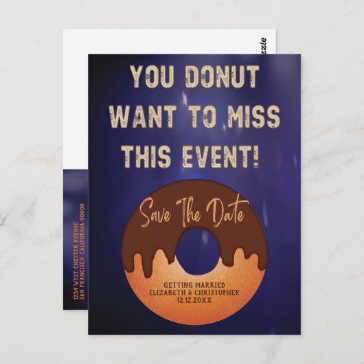 Sla de datum op Donut Neon Event Wedding Briefkaart (Voorkant / Achterkant)