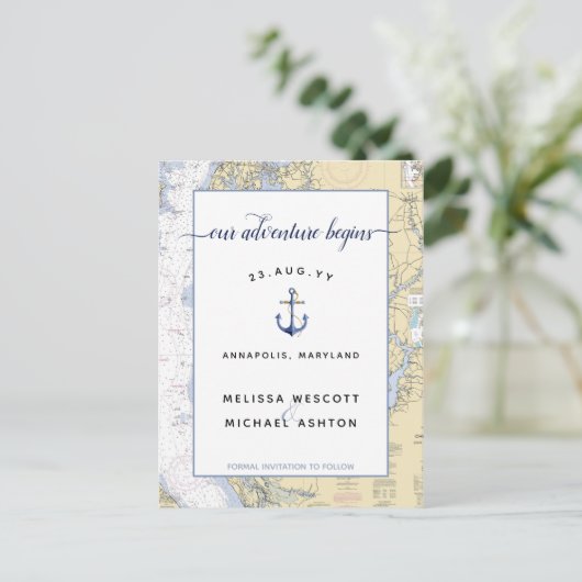 Sla de datum op Dusty Blue Authentic Nautical Char Aankondigingskaart (Staand voorkant)