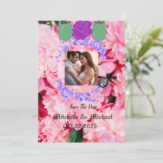 Sla de datum op Een bruiloft uitnodiging om te koe (Staand voorkant)