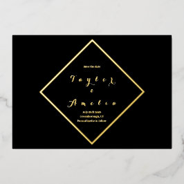 Sla de datum op Eenvoudig Elegant Zwart Echt Goud Folie Uitnodiging