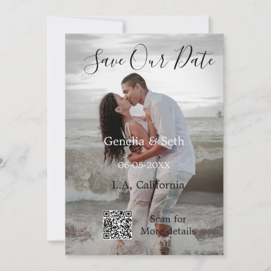 Sla de datum op eenvoudige minimale QR-scan code d Save The Date (Voorkant)
