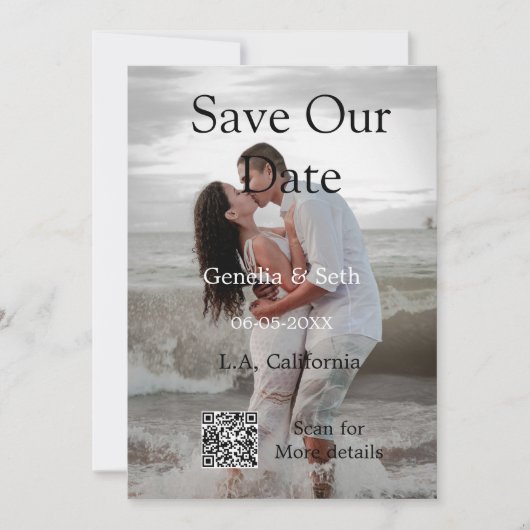 Sla de datum op eenvoudige minimale QR-scan code d Save The Date (Voorkant)