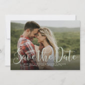 Sla de datum op eenvoudige script lichtgroene foto save the date (Voorkant)