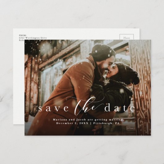 Sla de datum op eenvoudige scriptfoto aankondigingskaart (Voorkant / Achterkant)