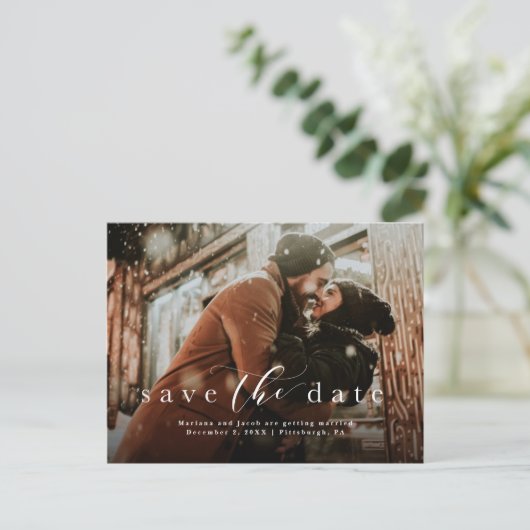 Sla de datum op eenvoudige scriptfoto aankondigingskaart (Staand voorkant)