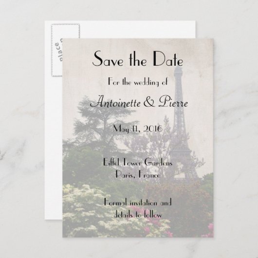 Sla de datum op, Eiffeltoren Thema Aankondigingskaart (Voorkant / Achterkant)
