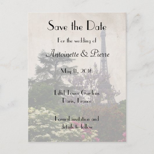 Sla de datum op, Eiffeltoren Thema Aankondigingskaart (Voorkant)