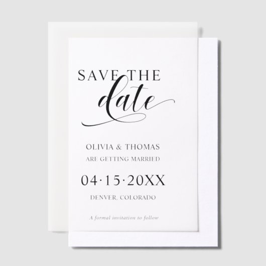Sla de datum op Elegant Modern Script Wedding Vellum Uitnodigingen (Offset)