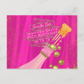 Sla de datum op Elegant Woman's Champagne Verjaard Aankondigingskaart (Voorkant)