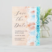 Sla de datum op Elegante aquarel strand schilderij Save The Date (Staand voorkant)