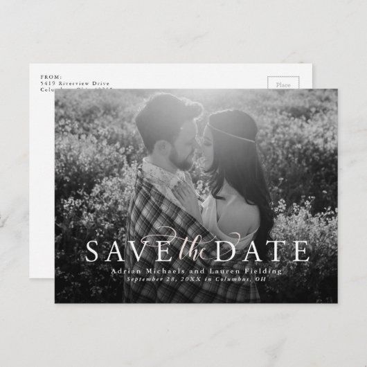 Sla de datum op elegante foto briefkaart (Voorkant / Achterkant)