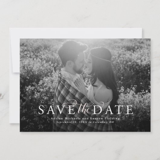 Sla de datum op elegante roze fotokaart save the date (Voorkant)