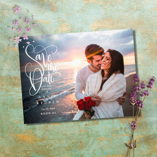 Sla de datum op Elegante script foto Briefkaart