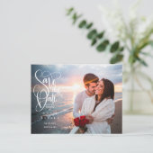 Sla de datum op Elegante script foto Briefkaart (Staand voorkant)