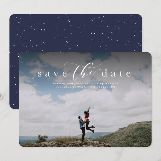 Sla de datum op elegante script fotokaart save the date (Voorkant / Achterkant)