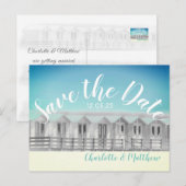 Sla de datum op Engelse strandhut strand postkaart Aankondigingskaart (Voorkant / Achterkant)