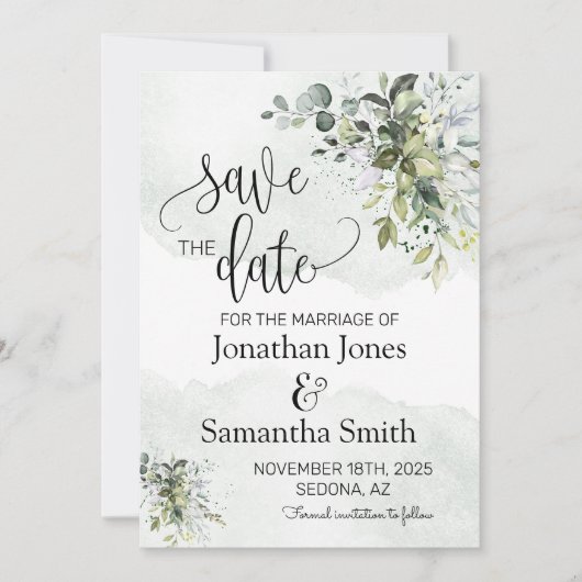 Sla de datum op Eucalyptus groen stof waterverf Kaart (Voorkant)