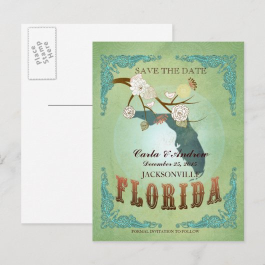 Sla de datum op - Florida kaart met mooie vogels (Voorkant / Achterkant)