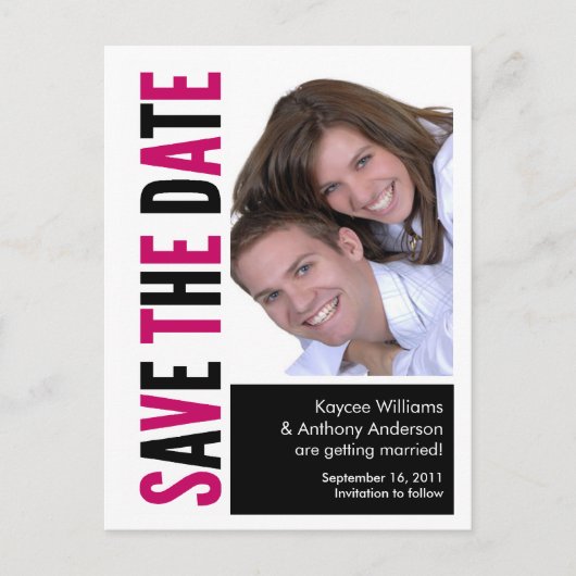 Sla de datum op Foto BRIEFKAART Roze & Zwart (Voorkant)