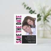 Sla de datum op Foto BRIEFKAART Roze & Zwart (Staand voorkant)