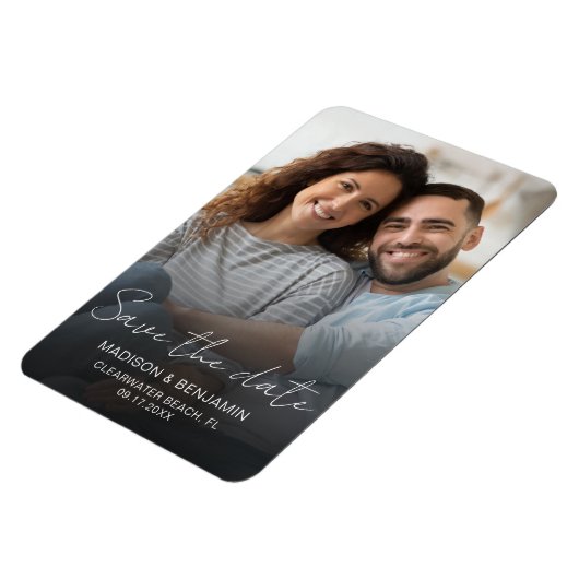 Sla de datum op Foto Bruiloft Verlovingskaart Op M Magneet (Linkerzijde)