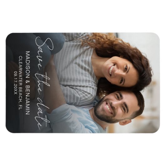 Sla de datum op Foto Bruiloft Verlovingskaart Op M Magneet (Horizontaal)