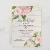 Sla de datum op Foto Kant Roze Hortensia Houten Sc Save The Date (Voorkant / Achterkant)