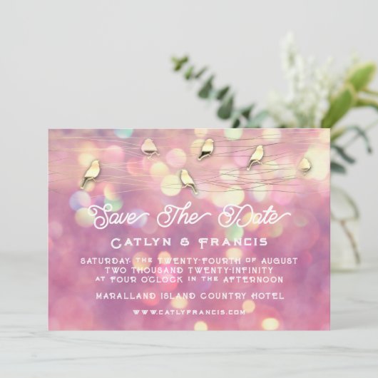 Sla de datum op foto landelijk huisje goud roze vo kaart (Staand voorkant)