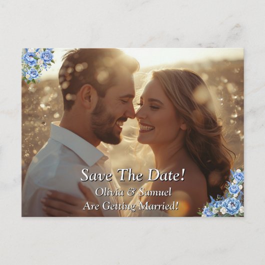 Sla de datum op - Foto met Blue Peony Aankondigingskaart (Voorkant)