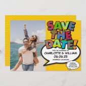 Sla de datum op Foto pret Retro strip Pop Art Save The Date (Voorkant / Achterkant)